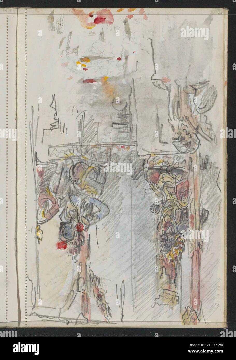 Immagini degli dei sui piedistallo. Possibile con un tempio o un altare. Pagina 103 da un libro di schizzo con 74 fogli. Foto Stock