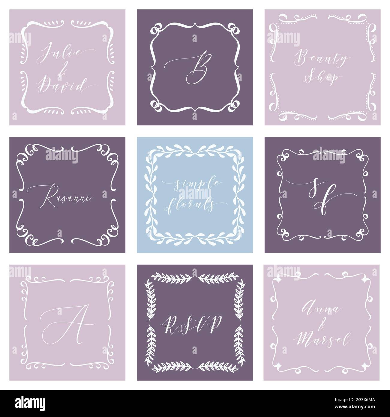 Set di fotogrammi per monogramma ornamentale disegnati a mano. Collezione decorativa Vector Floral Design Elements. . Illustrazione vettoriale Illustrazione Vettoriale