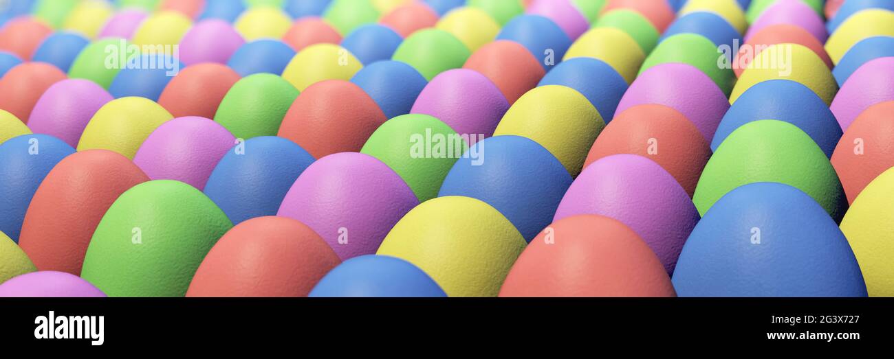 Molte uova di Pasqua colorate Foto Stock