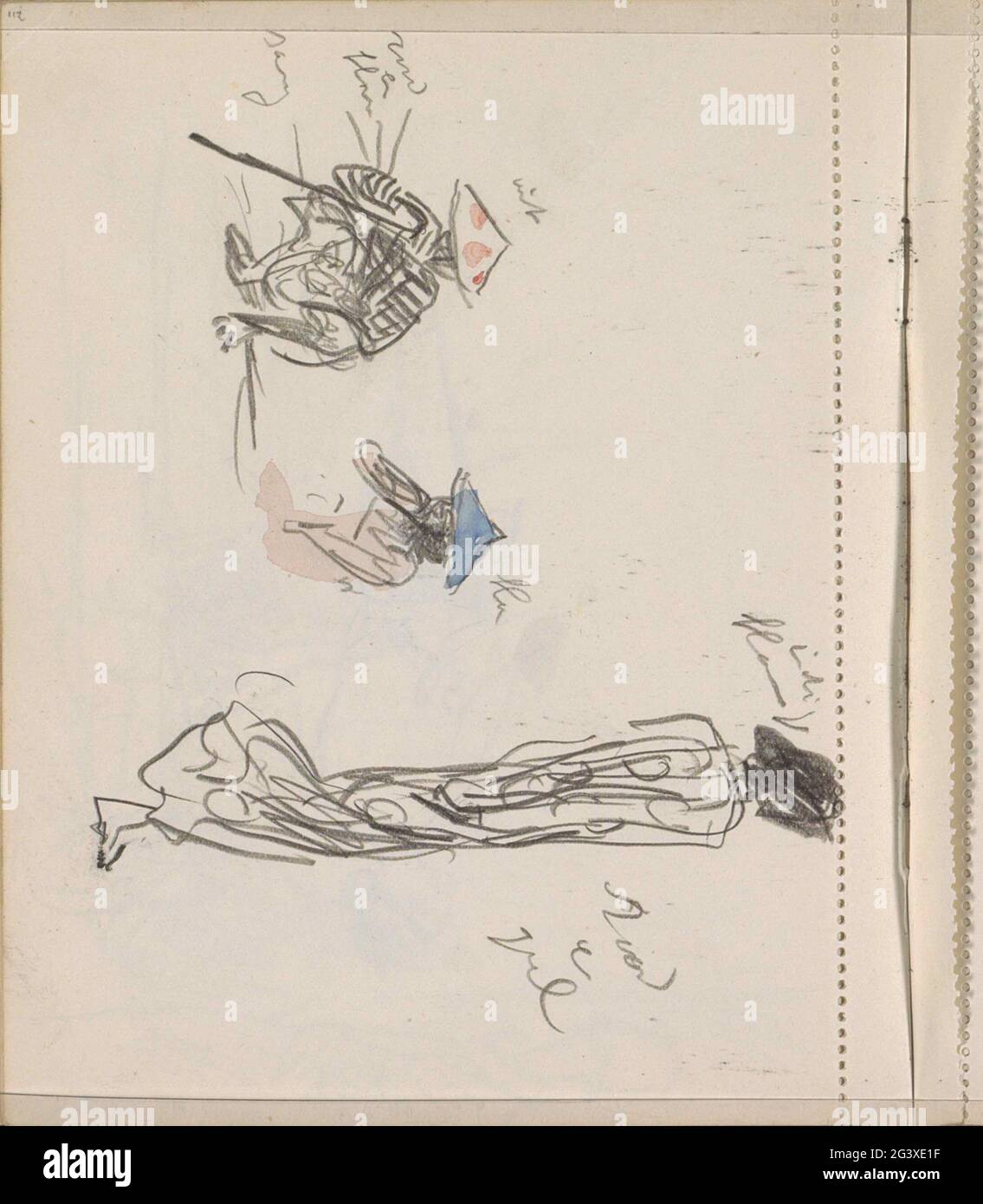 Tre indonesiani. Le figure portano il costume tradizionale. Pagina 112 da un libro di schizzo con 67 fogli. Foto Stock