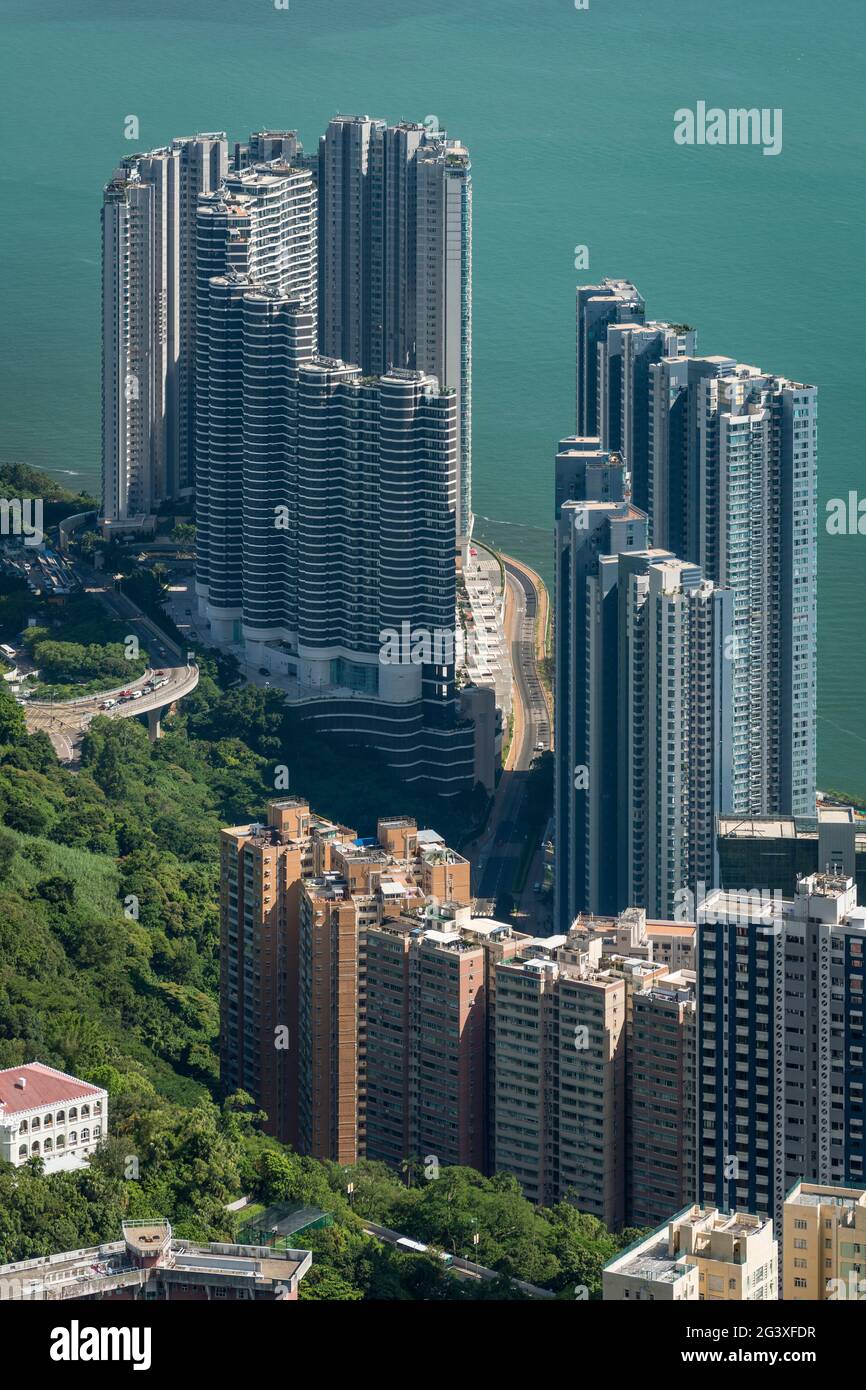 Le alte e lussuose torri residenziali del Residence Bel-air a Pok fu Lam, Isola di Hong Kong Foto Stock