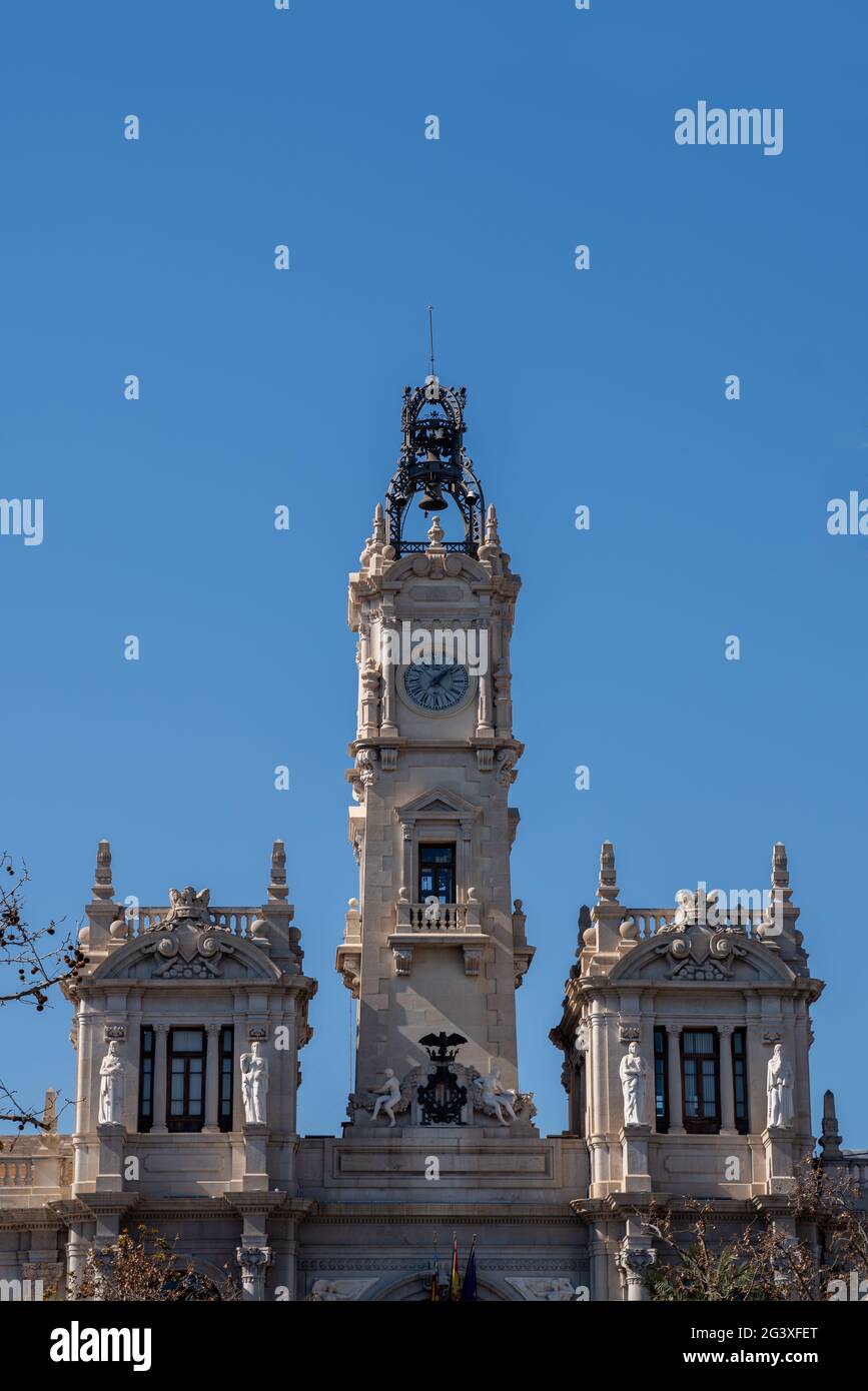 VALENCIA, Spagna - 27 febbraio : edificio storico in Piazza del Municipio di Valencia Spagna il 27 febbraio 2019 Foto Stock