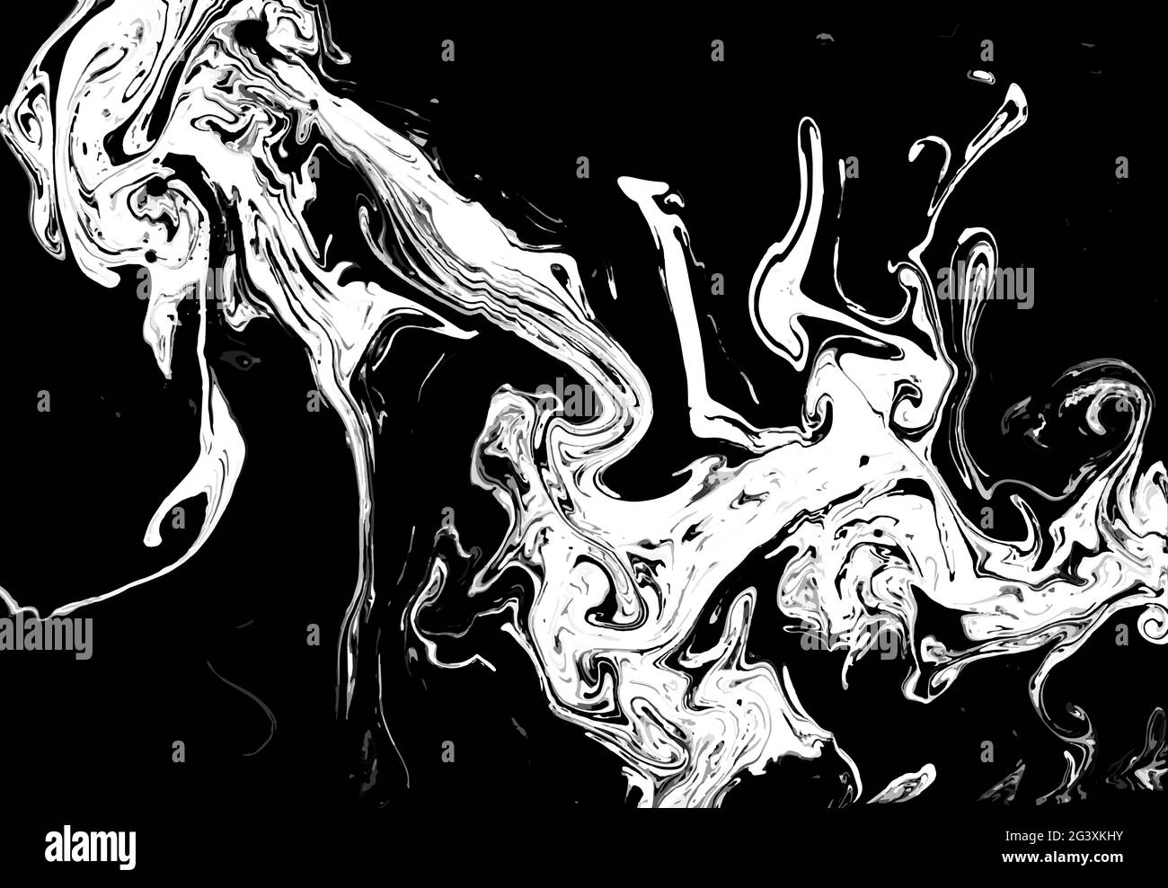 Ink Marble Grunge Vector Texture in bianco e nero. Superficie di abstract liquida per Mockup Design e background. Pittura artistica di Ebru. Illustrazione Vettoriale