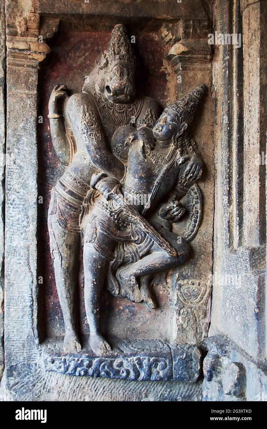 Statua di Narasimha, Pattadakal Foto Stock