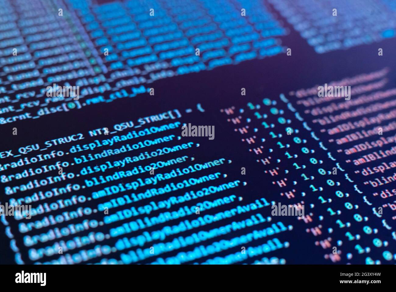 schermo di monitoraggio macro con codice programma su di esso, facendo il nuovo script php Foto Stock