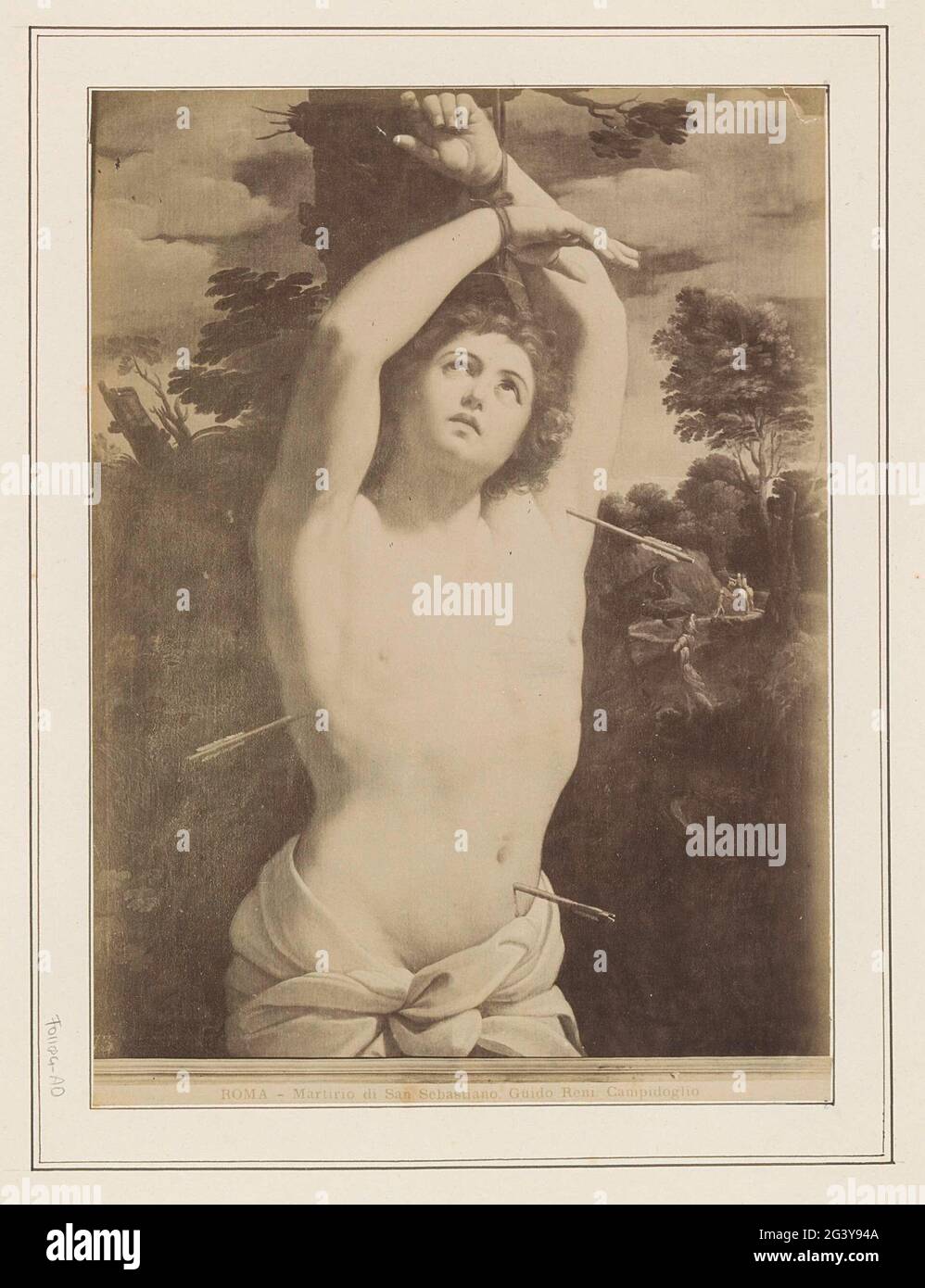 Produzione fotografica di un dipinto di Guido reni, che rappresenta il martirio di Sint-Sebastiaan; Roma - Martirio di San Sebastiano, Guido reni. Campidoglio. Parte dell'album di viaggio con foto di siti in Italia (parte i). Foto Stock