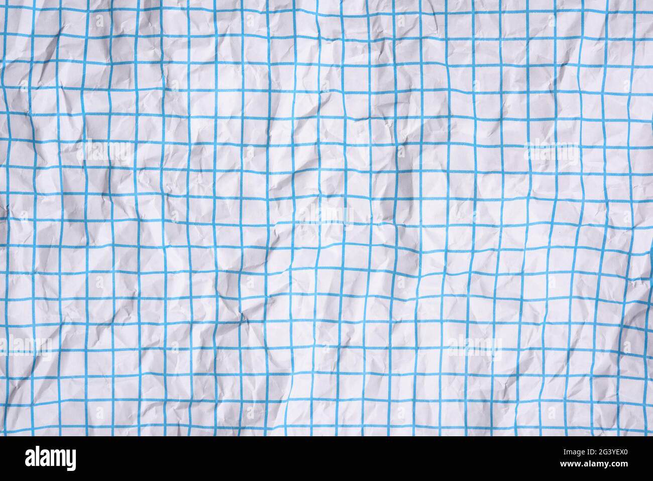 Carta bianca sgualcita in una gabbia, linee blu Foto Stock
