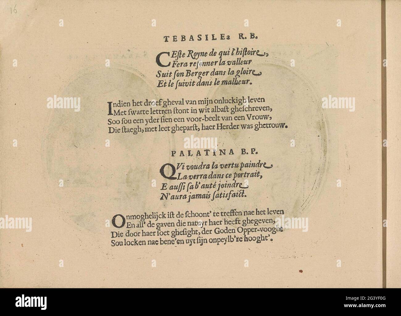 Quattrici nelle esibizioni di Tobasilea R.B. e Palatina b.p.; Les Vrais Pourtratti le Quelques UNES DES Plus Grandes Ladies de la Chrestiente DESGUISEES e Bergeres .. Due volte due quatrin francese e olandese alle esibizioni di Tobasilea R.B. e Palatina B.P. La rivista fa parte di un album. Foto Stock