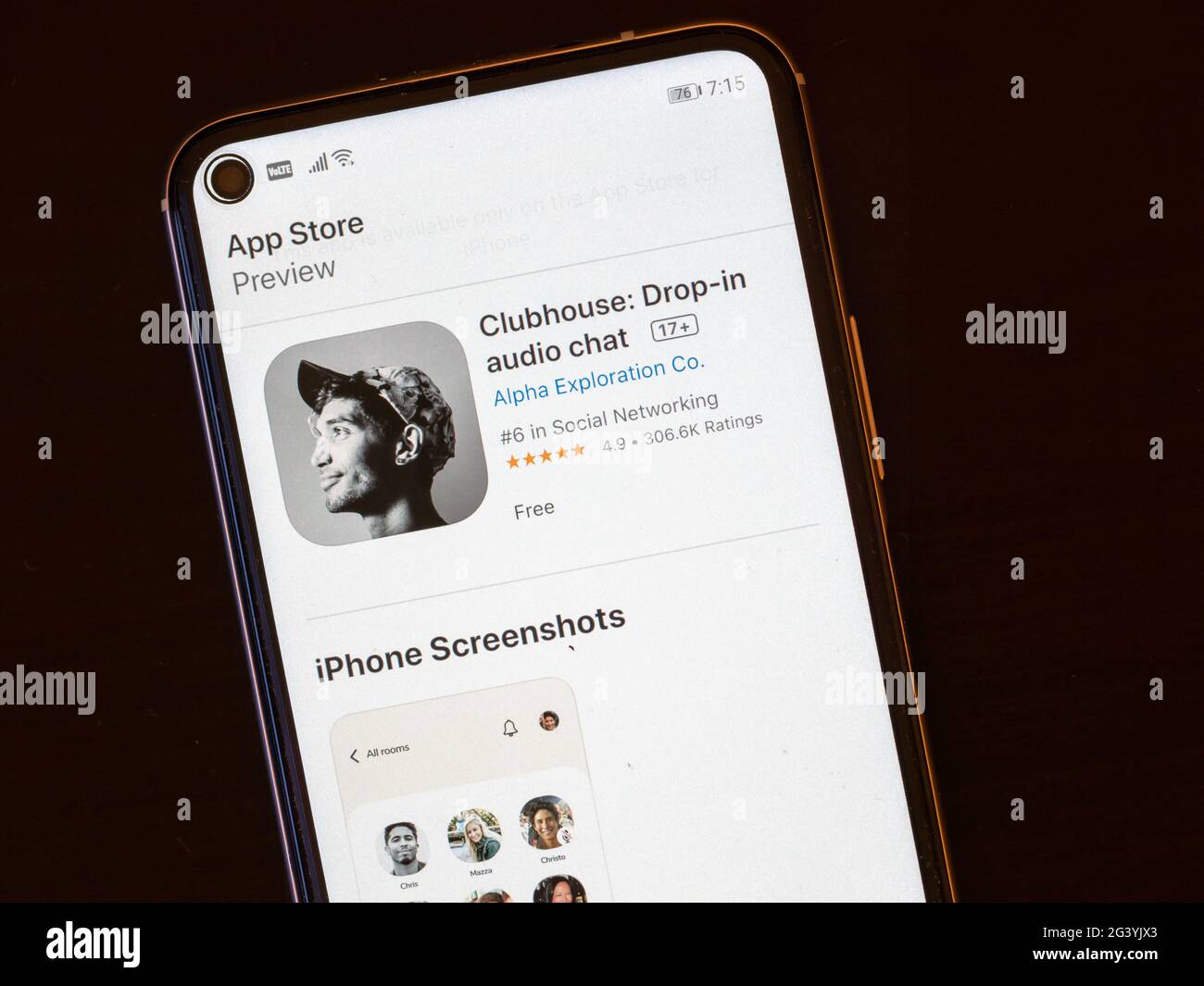 App Clubhouse sullo schermo dello smartphone Foto Stock