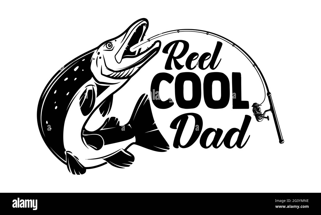 Bobina papà cool - pesca t shirt design, svg file eps per il taglio, calligrafia manuale illustrazione vettoriale, scritto a mano segno vettoriale, svg Foto Stock