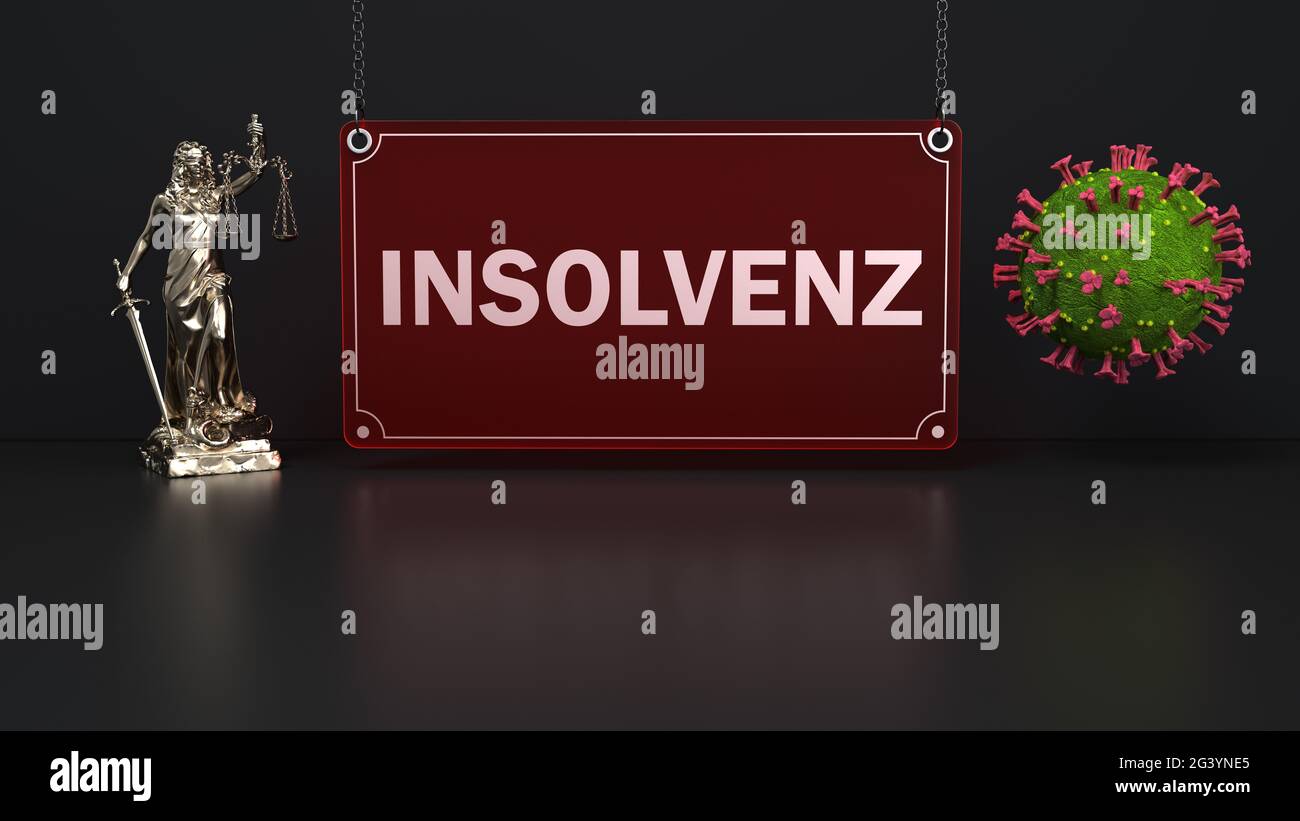 Statua di Giustizia di Insolvenz Coronavirus Lady Foto Stock
