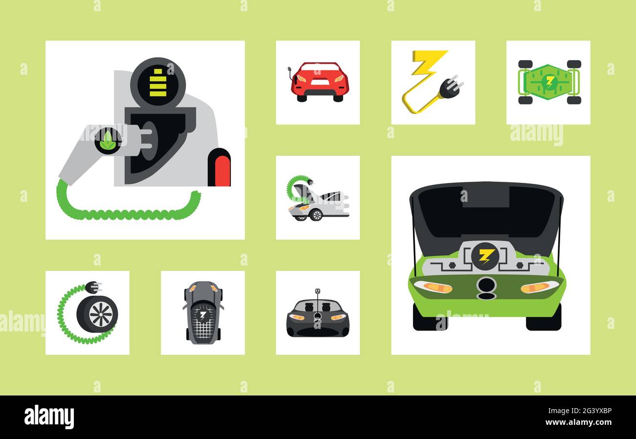 icone auto elettriche Illustrazione Vettoriale