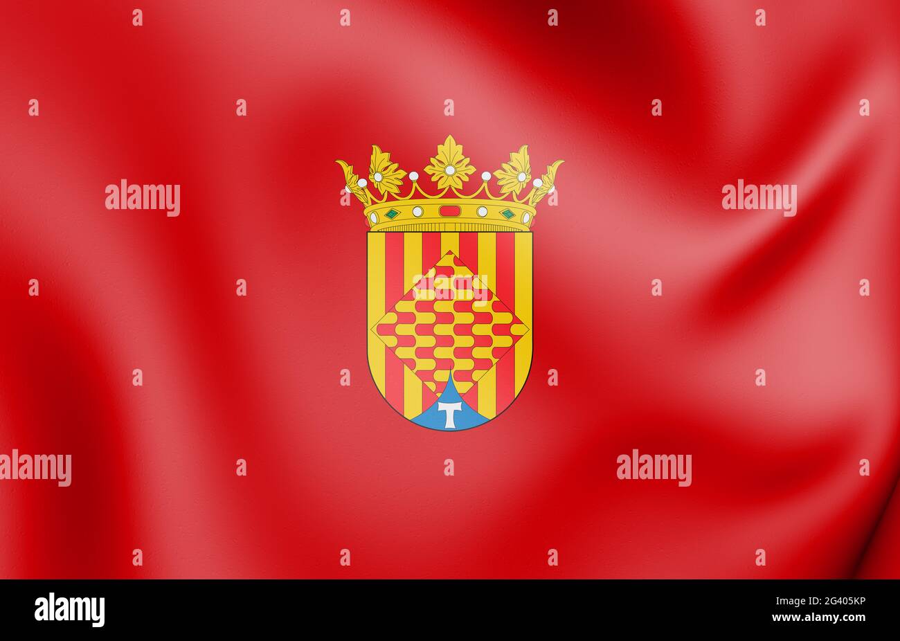 Bandiera 3D della provincia di Tarragona, Spagna. Illustrazione 3D. Foto Stock