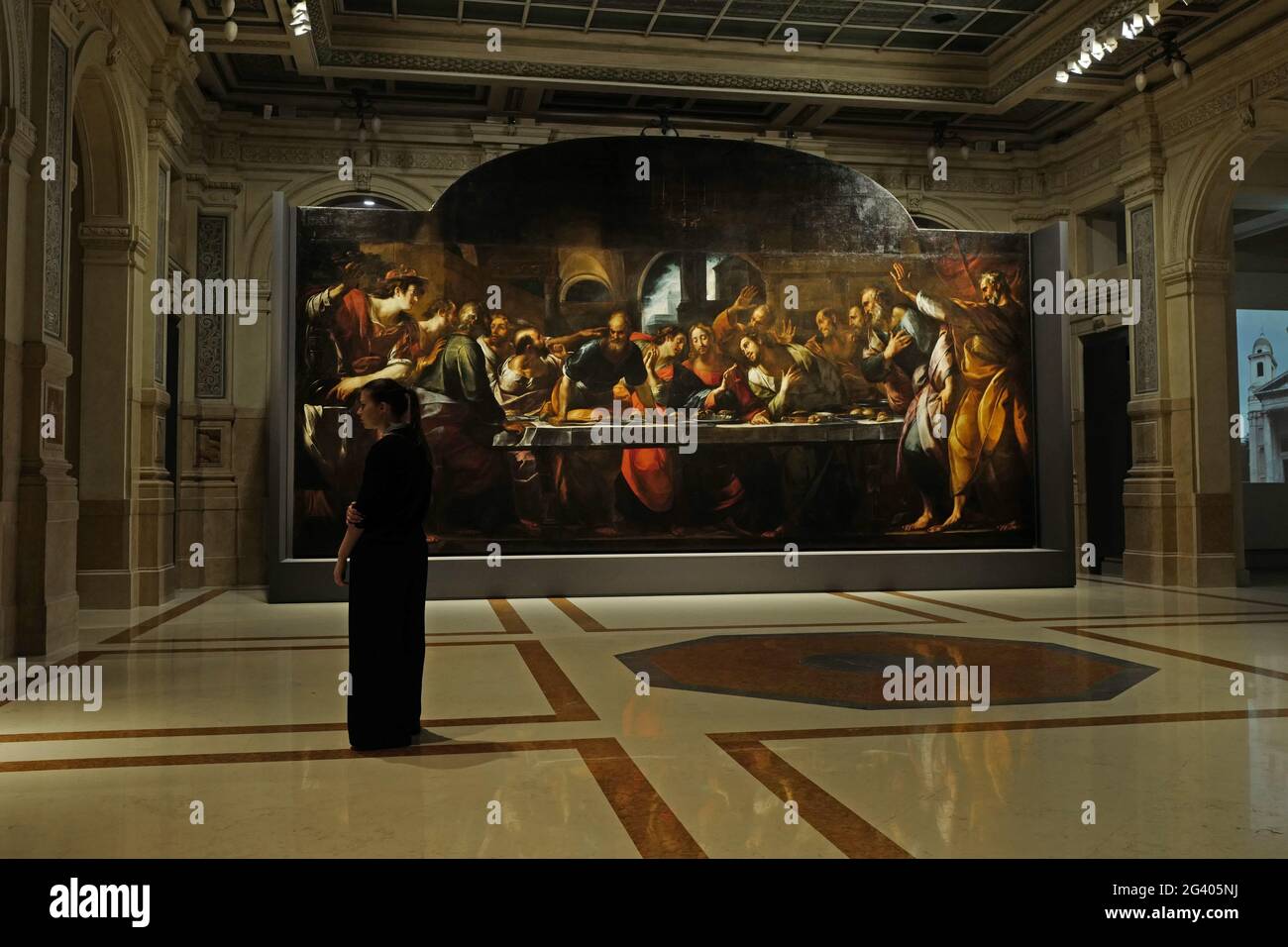 L'ultima cena di Giulio Cesare Procaccini, esposta nella mostra "Caravaggio e suoi eredi", al museo le Gallerie d'Italia, a Milano. 2018. Foto Stock