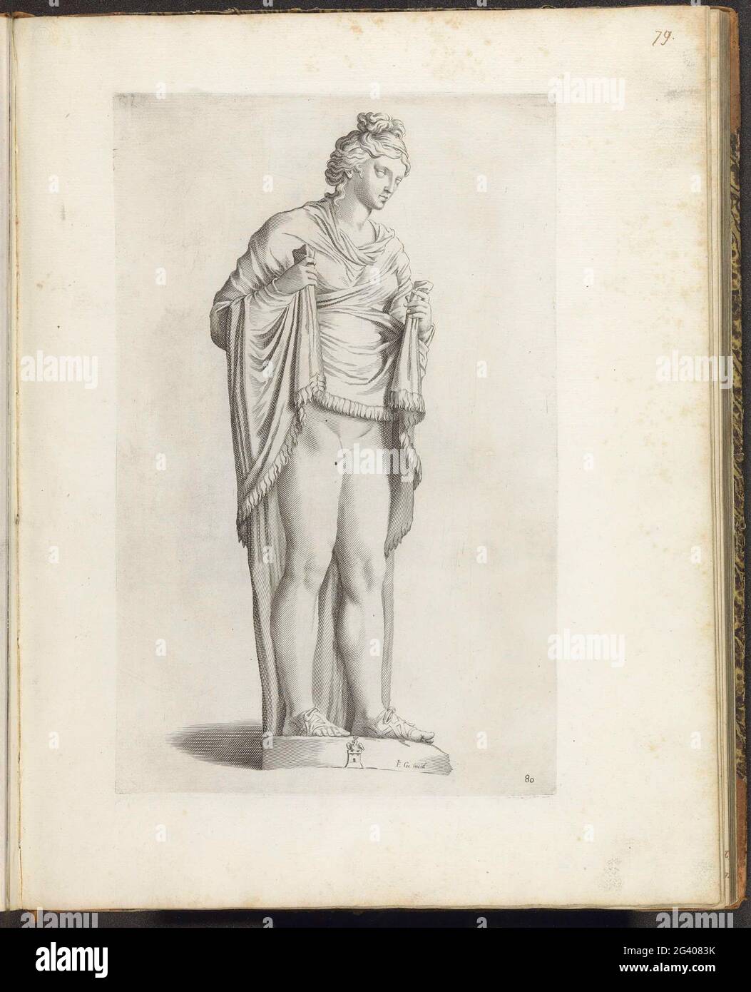 Statua di un ermafrodite; Galleria Giustiniana del Marchese Vincenzo Giustiniani I. Statua di un ermafrodite. Tiene la sua coperta in su. Sulla base lo stemma di Vincenzo Giustiniani. Print fa parte di un album con una serie di stampe alle sculture della collezione della Galleria Giustiniani di Roma. Foto Stock