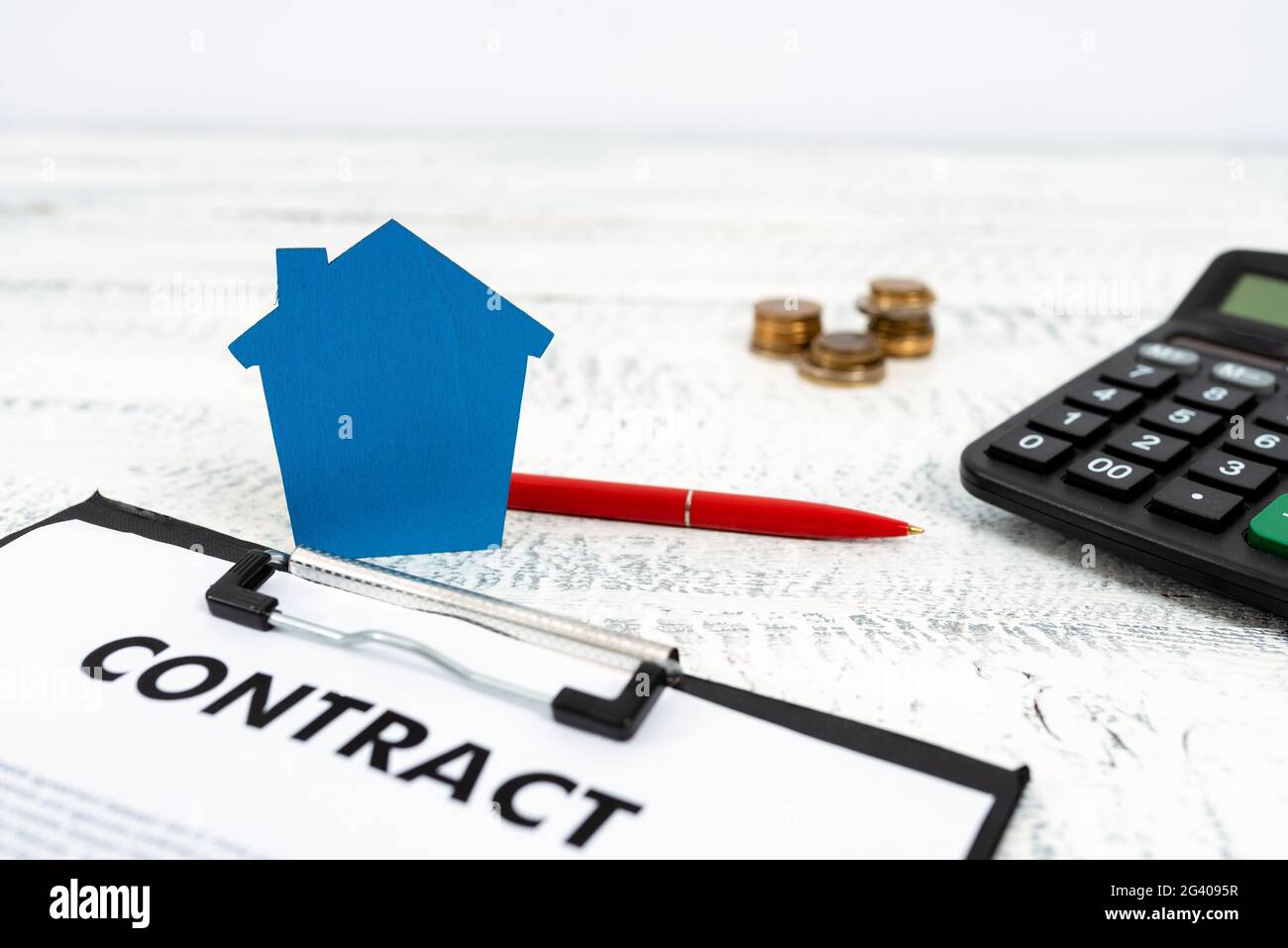 Penna sulle carte contract penna a sfera in cima a un contratto Foto Stock