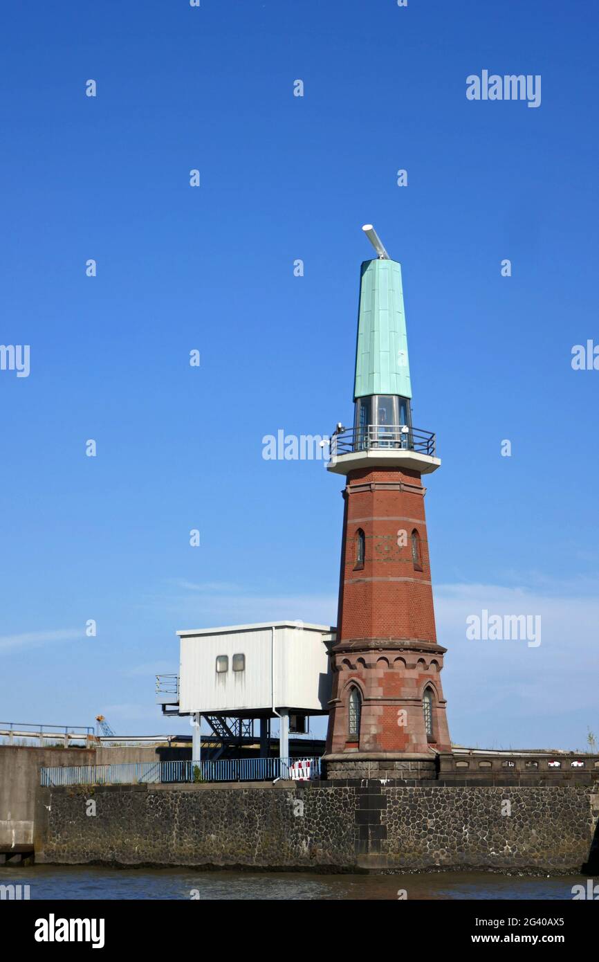 Faro di Ellerholzhafen ad Amburgo Foto Stock