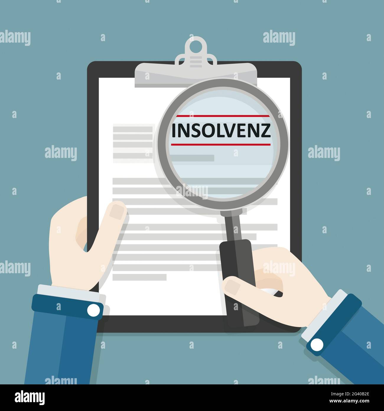 Appunti di mani Insolvenz Loupe Foto Stock