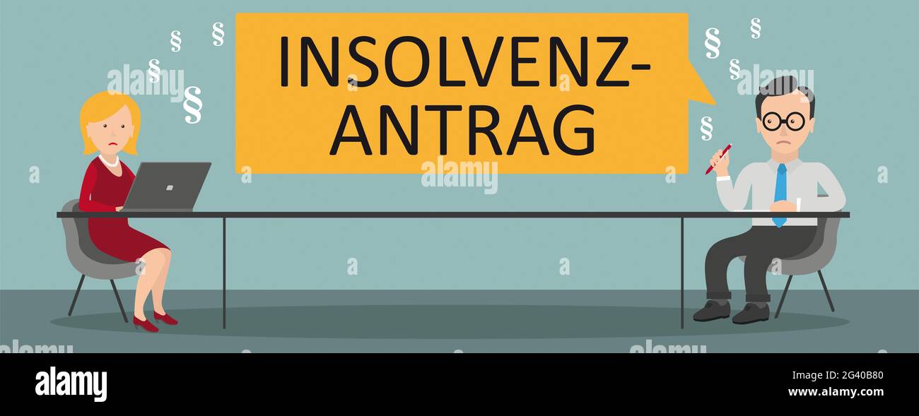 Consulenza Donna notebook uomo d'affari tavolo Insolvenzantrag Foto Stock