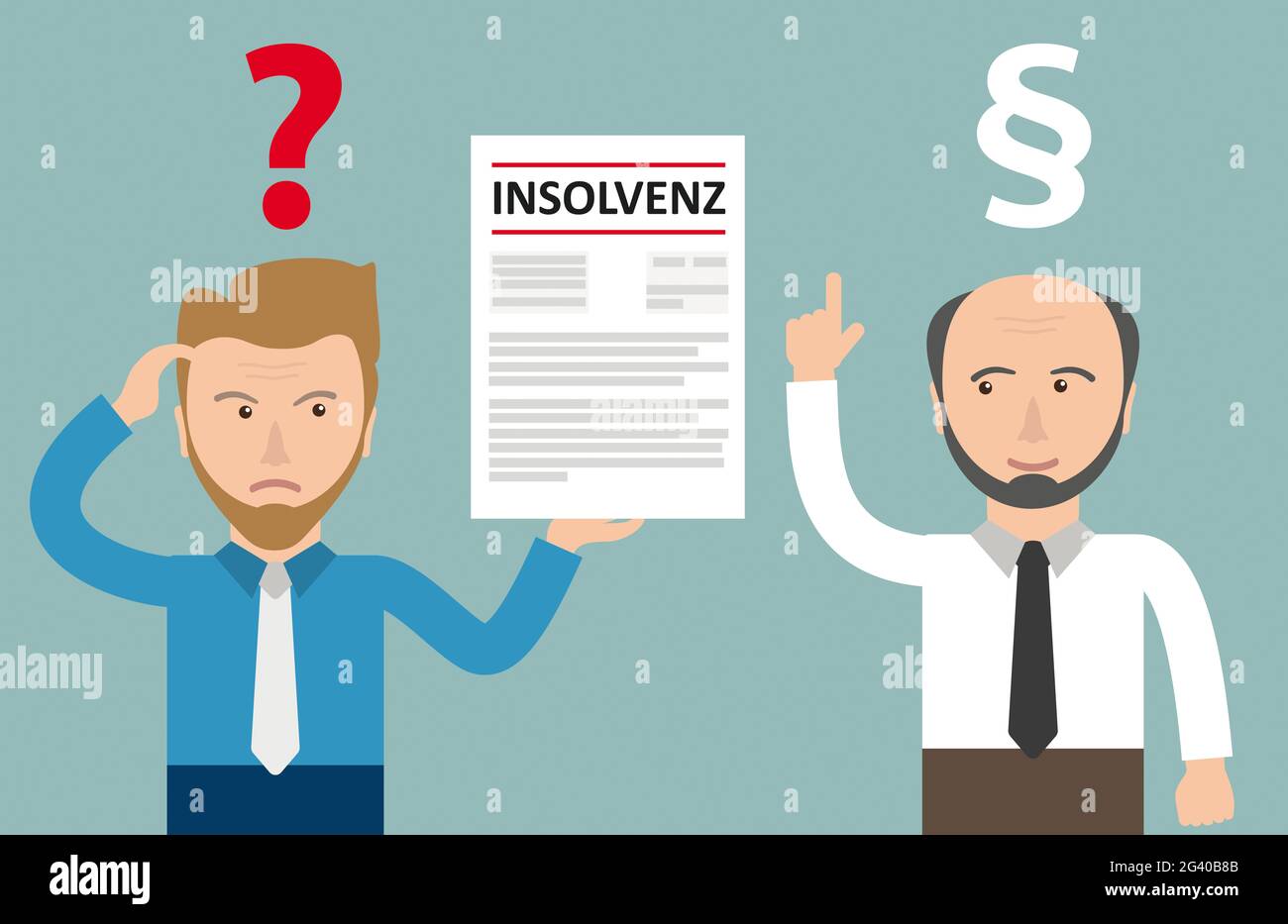 Cartoon Angry uomo d'affari Insolvenz Adovacate paragrafo Foto Stock