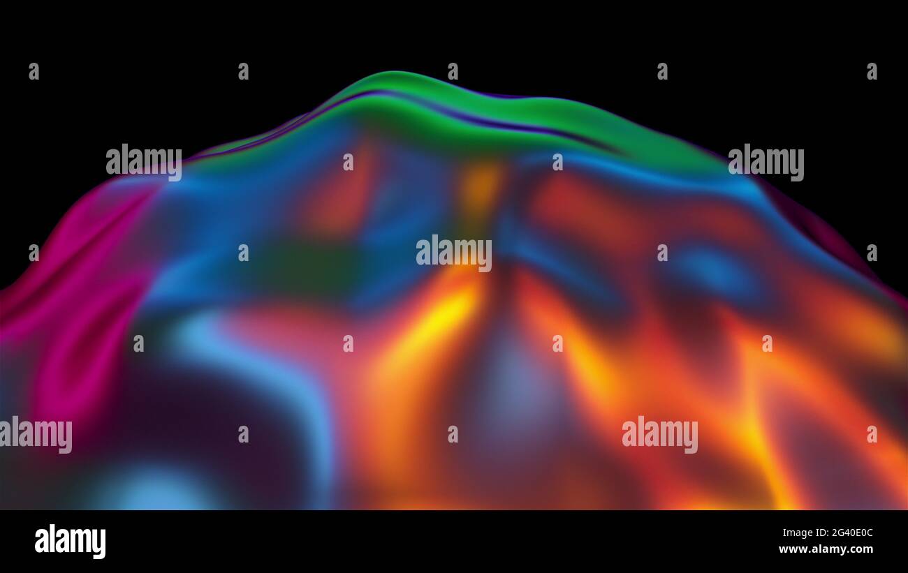 Blob iridescente fluido con una superficie irregolare, generato dal computer, sfondo astratto di rendering 3d. Foto Stock