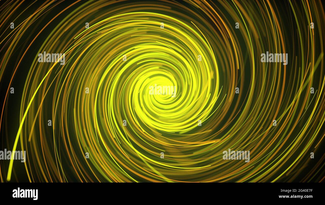 Flusso delle linee di incandescenza luminose, generato dal computer. rendering 3d di uno sfondo a spirale astratta. Foto Stock