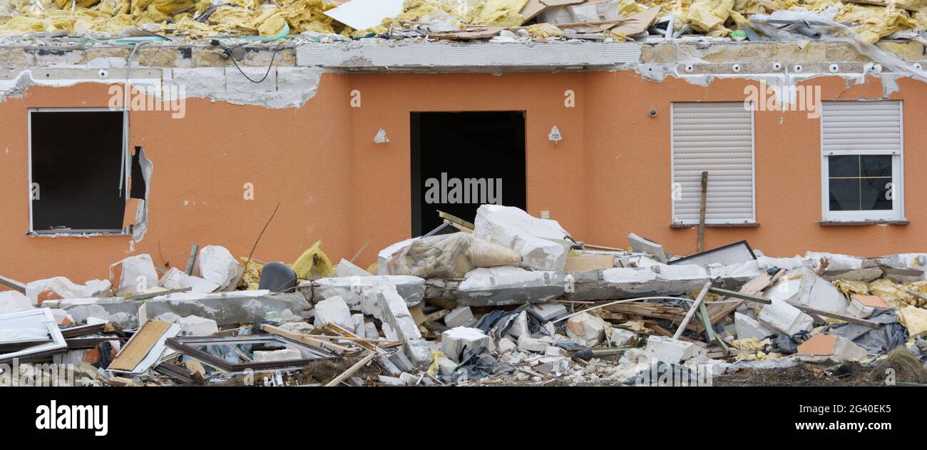 Immagine panoramica della casa distrutta Foto Stock