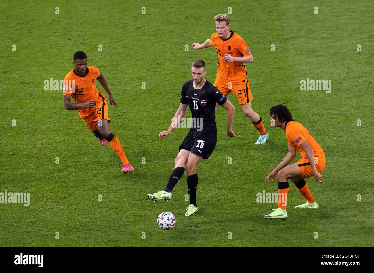 SASA Kalajdzic (Österreich), Denzel Dumfries (Niederlande), Frenkie de Jong (Niederlande), Nathan Ake (Niederlande) Niederlande - Österreich Amsterdam Foto Stock
