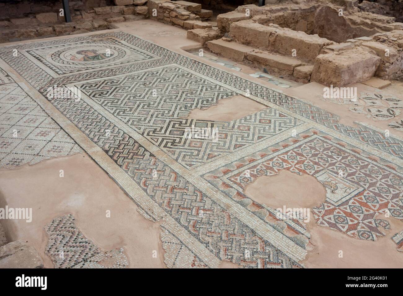 Pavimento a mosaico in rovine di Kourion in Cipro Foto Stock