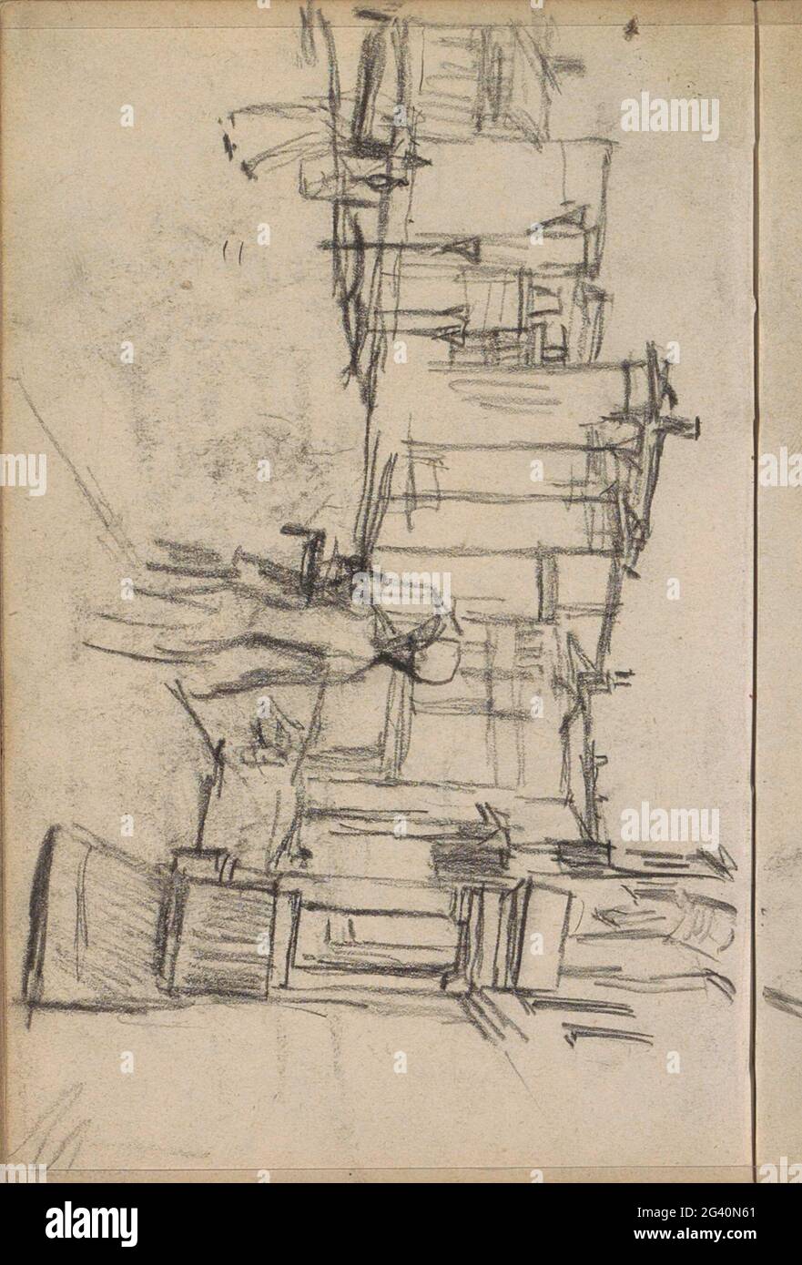 Rokin ad Amsterdam, visto al Muntplein. L'edificio con il frontone è Rokin 112, associazione di artisti arti et Amicitiae. Una donna davanti. Pagina 57 da un libro di schizzo con 39 fogli. Foto Stock