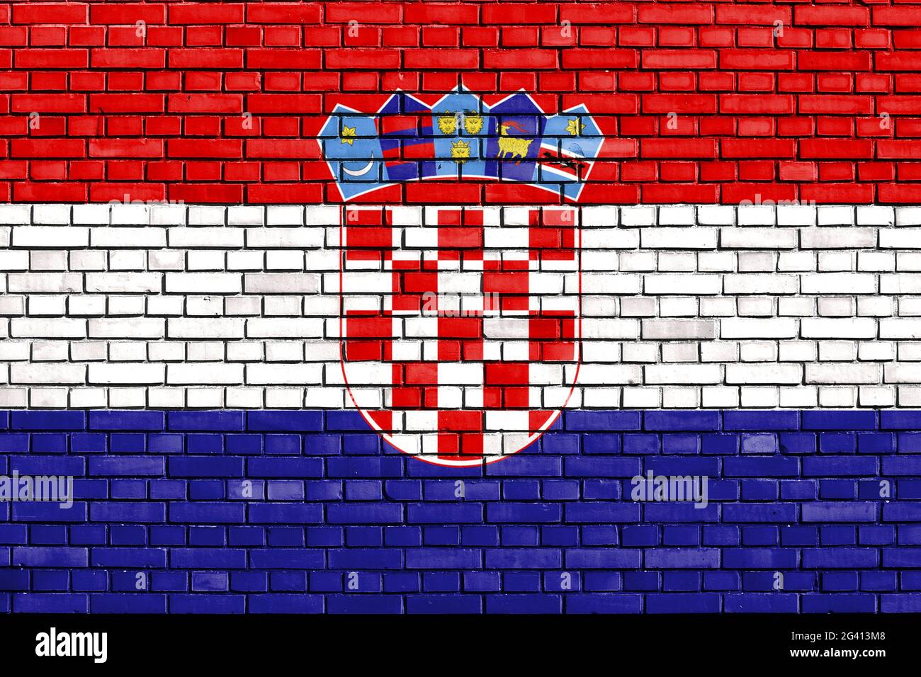 Bandiera della Croazia dipinta su muro di mattoni Foto Stock