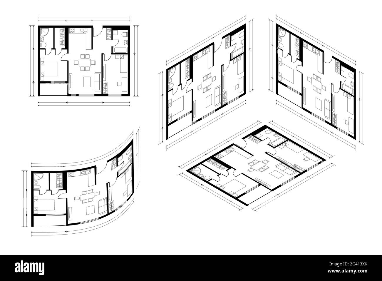 Architettura isometrica Blueprint Vector Plan of Home. Disegno del piano della casa di BluePrint. Illustrazione architettonica professionale Home. Illustrazione Vettoriale