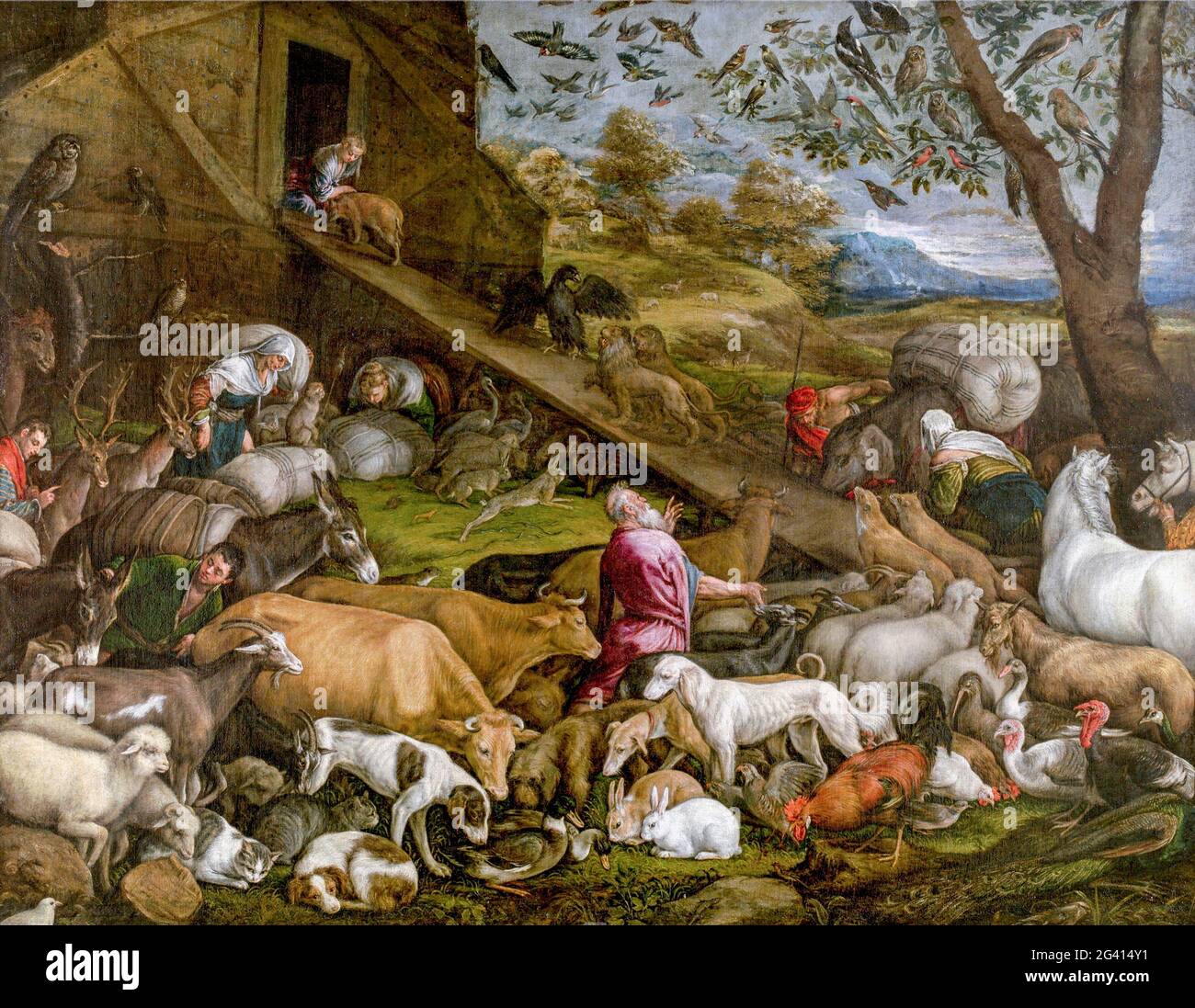Gli animali che entrano nell'Arca di Noè di Jacopo Bassano (1510-1592), olio su tela, c.1570. Foto Stock