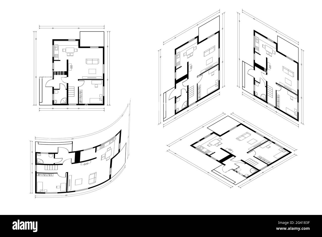 Architettura isometrica Blueprint Vector Plan of Home. Disegno del piano della casa di BluePrint. Illustrazione architettonica professionale Home. Illustrazione Vettoriale