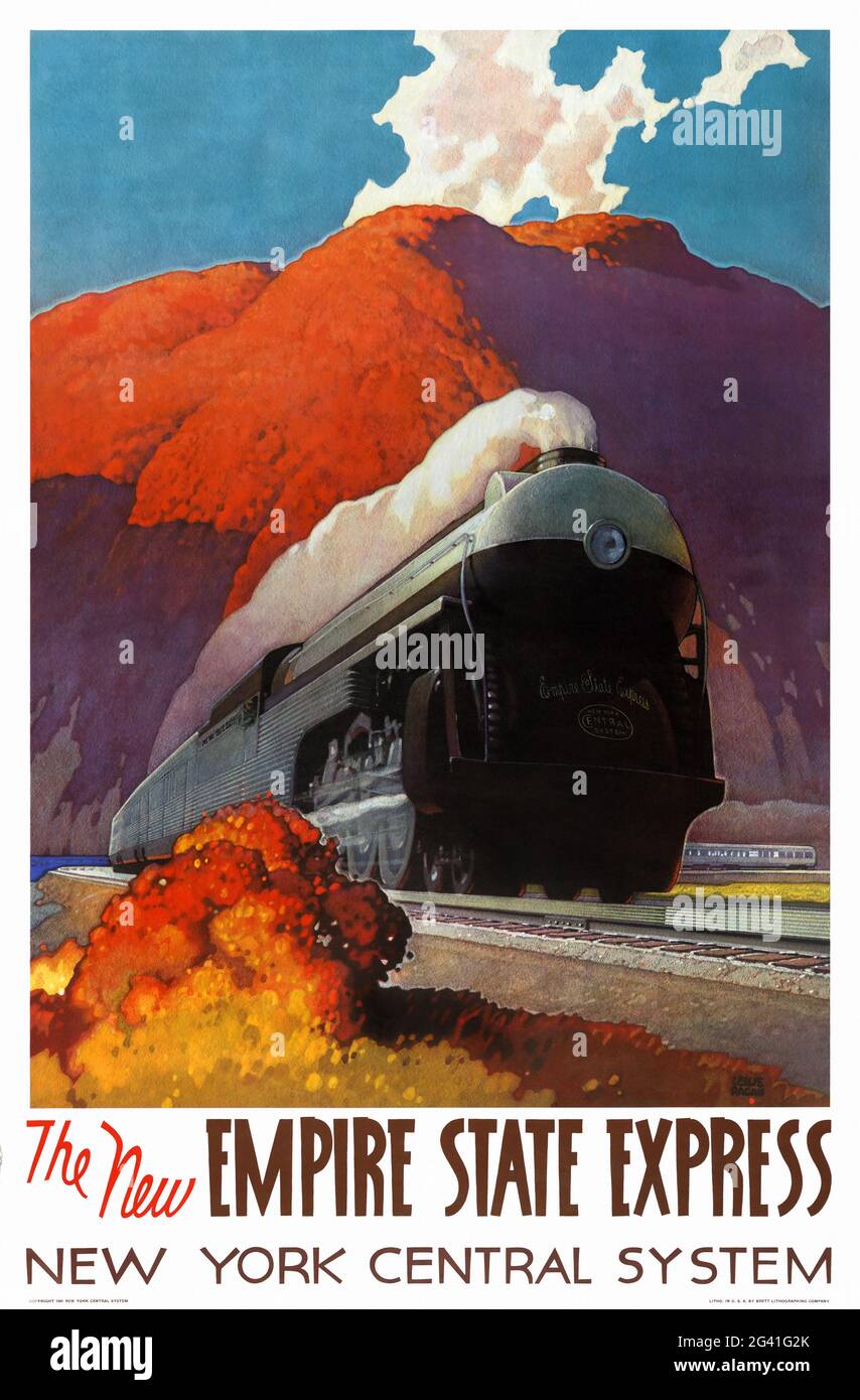 Il nuovo Empire state Express, New York Central System di Leslie Ragan (1897-1972). Poster vintage restaurato pubblicato nel 1941 negli Stati Uniti. Foto Stock