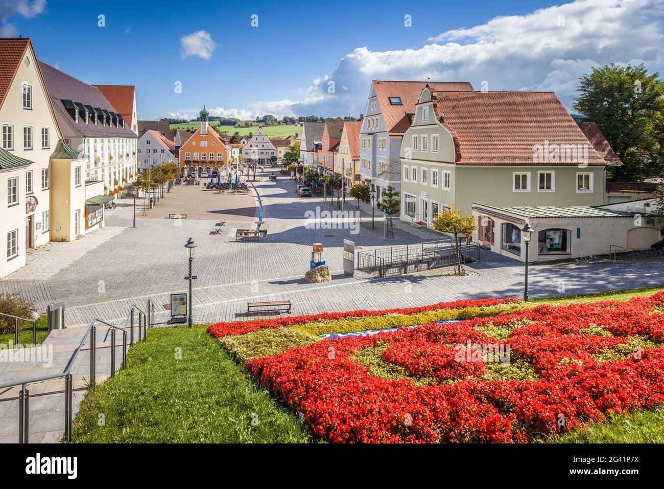 Piazza del mercato di Ottobeuren, Unterallgäu, Allgäu, Baviera, Germania Foto Stock