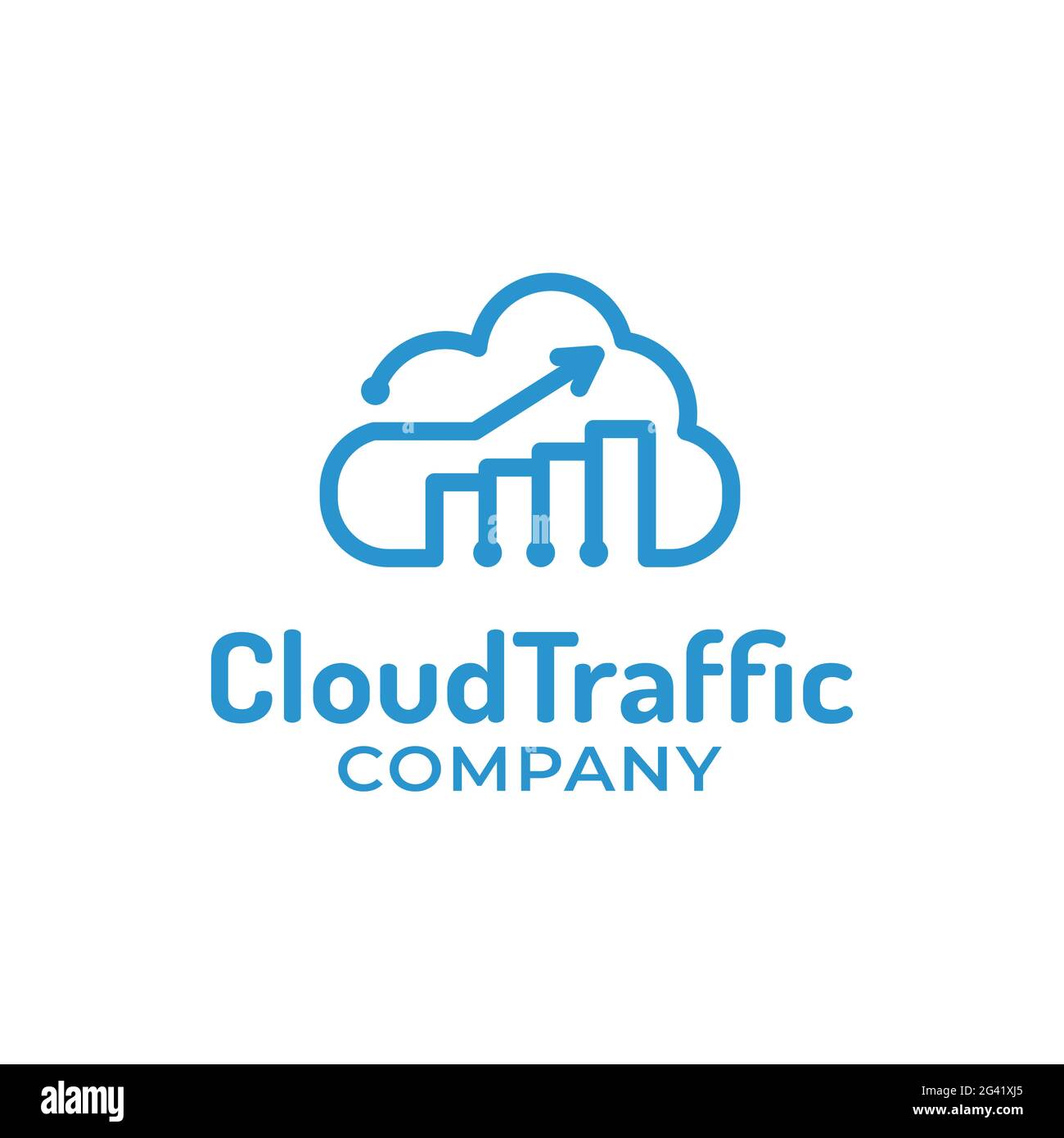 Cloud e grafico di crescita freccia per il successo del traffico cloud soluzione finanziaria per gli investimenti in un modello di progettazione di logo in stile semplice. Illustrazione Vettoriale