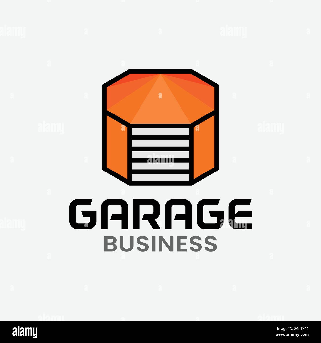 Garage arancione in modello di design con logo a forma di ottagono. Adatto per officine, officine, manutenzione veicoli Logo aziendale del marchio aziendale Illustrazione Vettoriale