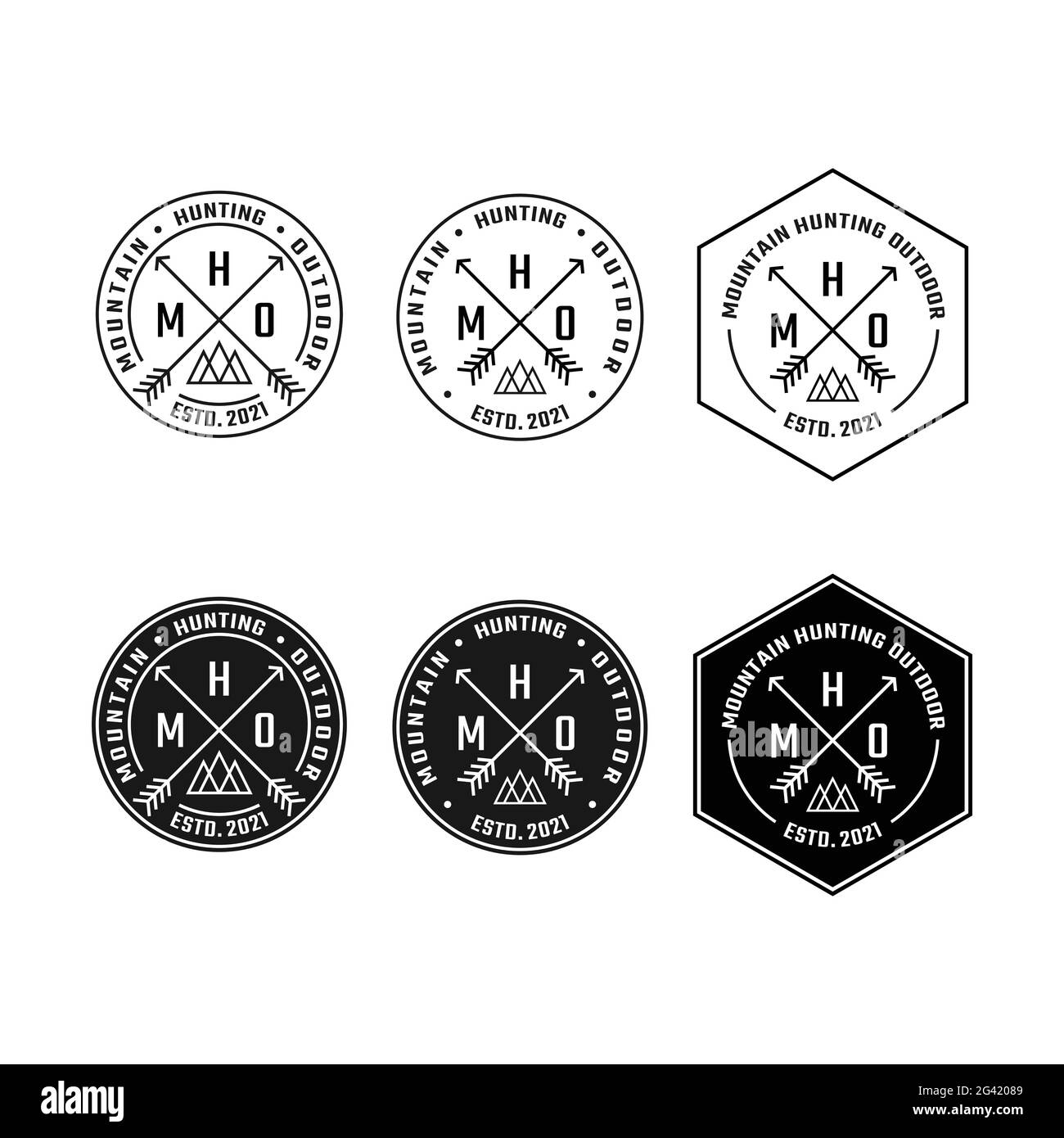 Crossed X frecce montagna per l'avventura Outdoor Escursionismo Campeggio Caccia Sport Gear Apparel Business Brand Community Club Classico unico Hipster retro Illustrazione Vettoriale