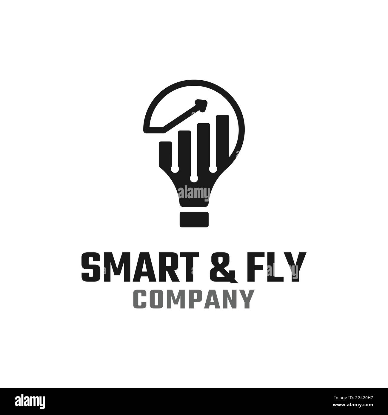 Smart Light Bulb Fly freccia crescita grafico successo investimento Finanza soluzione modello di progettazione logo. Illustrazione Vettoriale