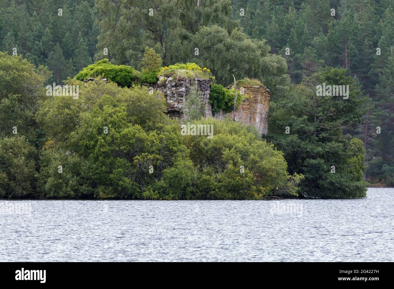Il castello nel centro del Loch un Eilein vicino a Aviemore Scozia Scotland Foto Stock