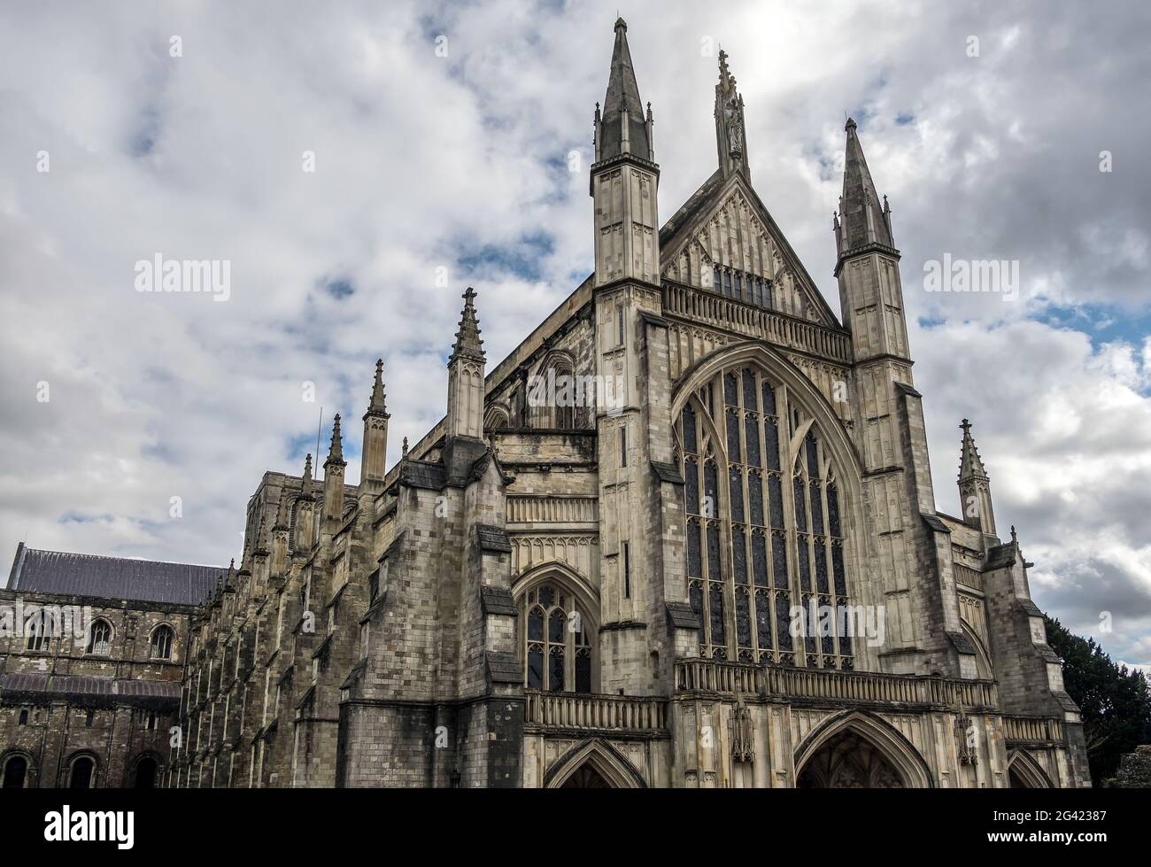 Vista esterna della Cattedrale di Winchester Foto Stock