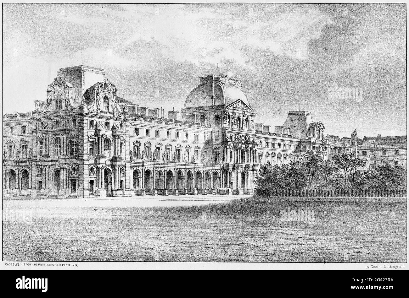 Incisione del Louvre, o il Museo del Louvre, il più grande museo d'arte del mondo e un monumento storico a Parigi, Francia, intorno al 1550, da una pubblicazione nel 1878 Foto Stock