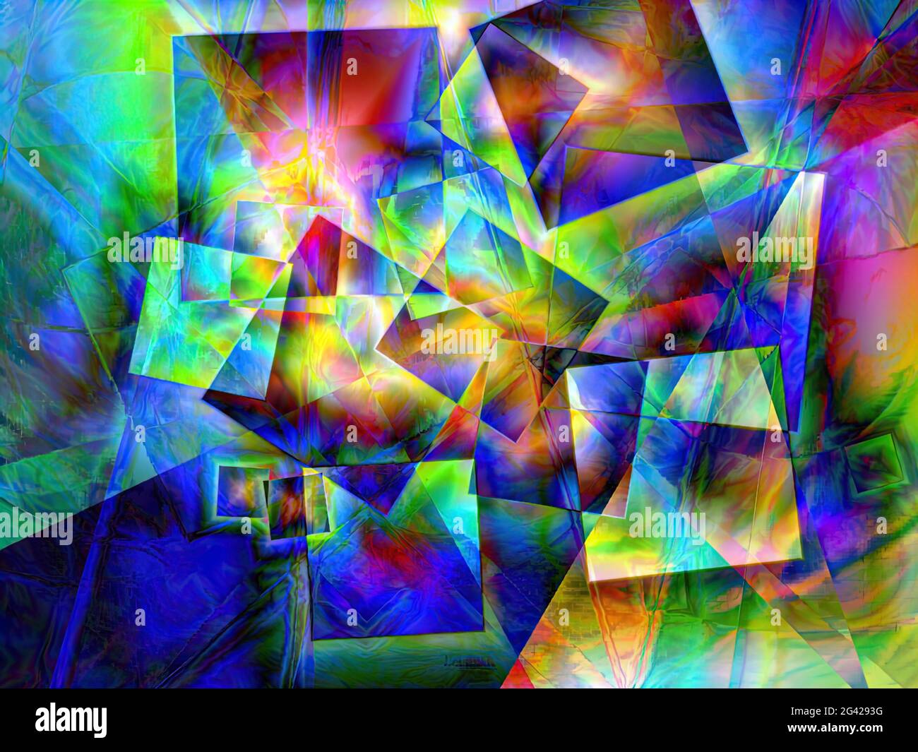 Illustrazione astratta del gradiente geometrico dei colori; quadrati e altre forme geometriche con vari colori e angoli con disegni bellissimi Foto Stock