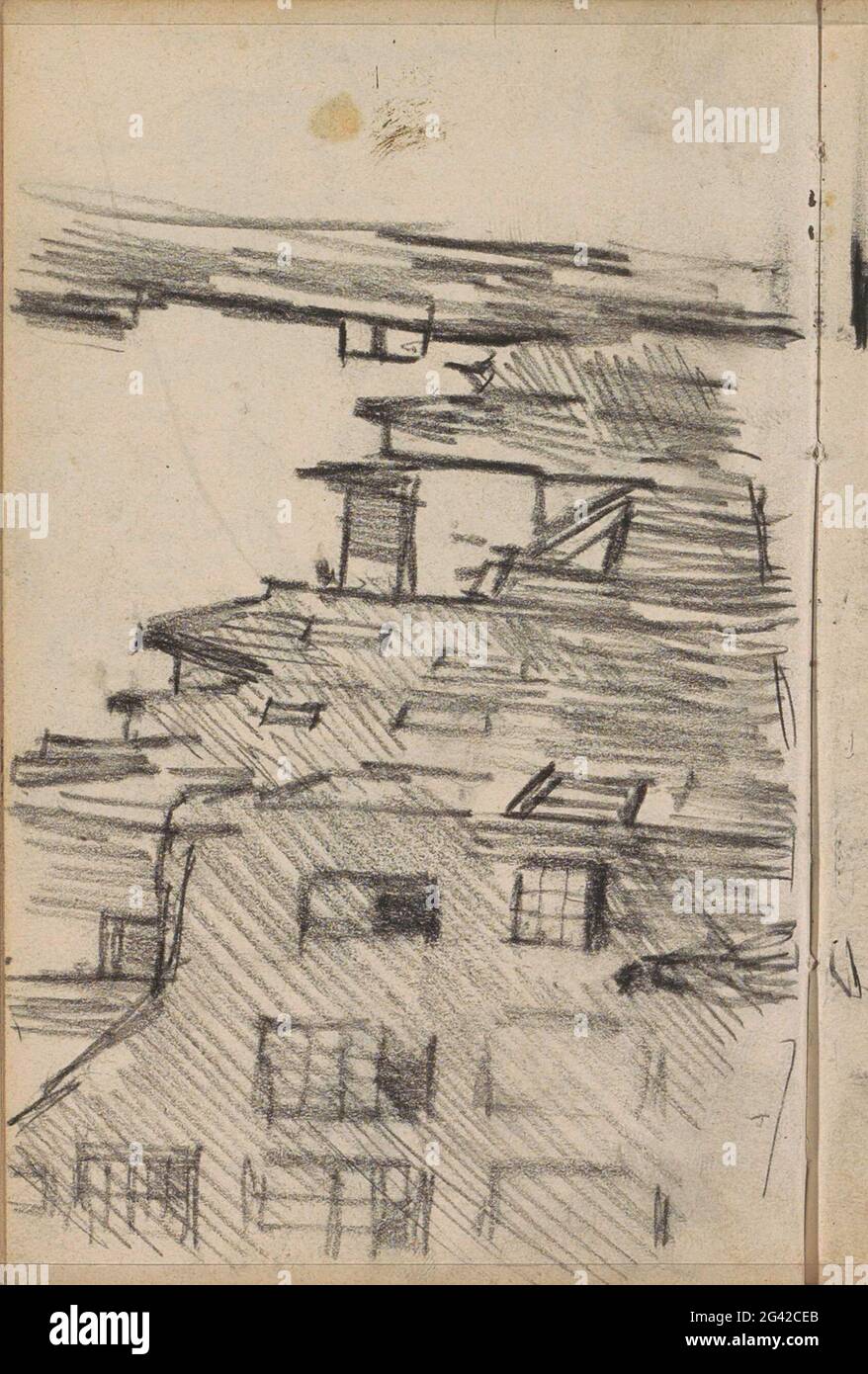 Vista sul lato nord dello Spui ad Amsterdam con il begijnensloot muto. Spui, visto silenziare begijnensloot e dietro Begijnhof 43-46. A destra è possibile una parte del vicolo dei rose 14. Pagina 45 da un libro di schizzo con 39 fogli. Foto Stock