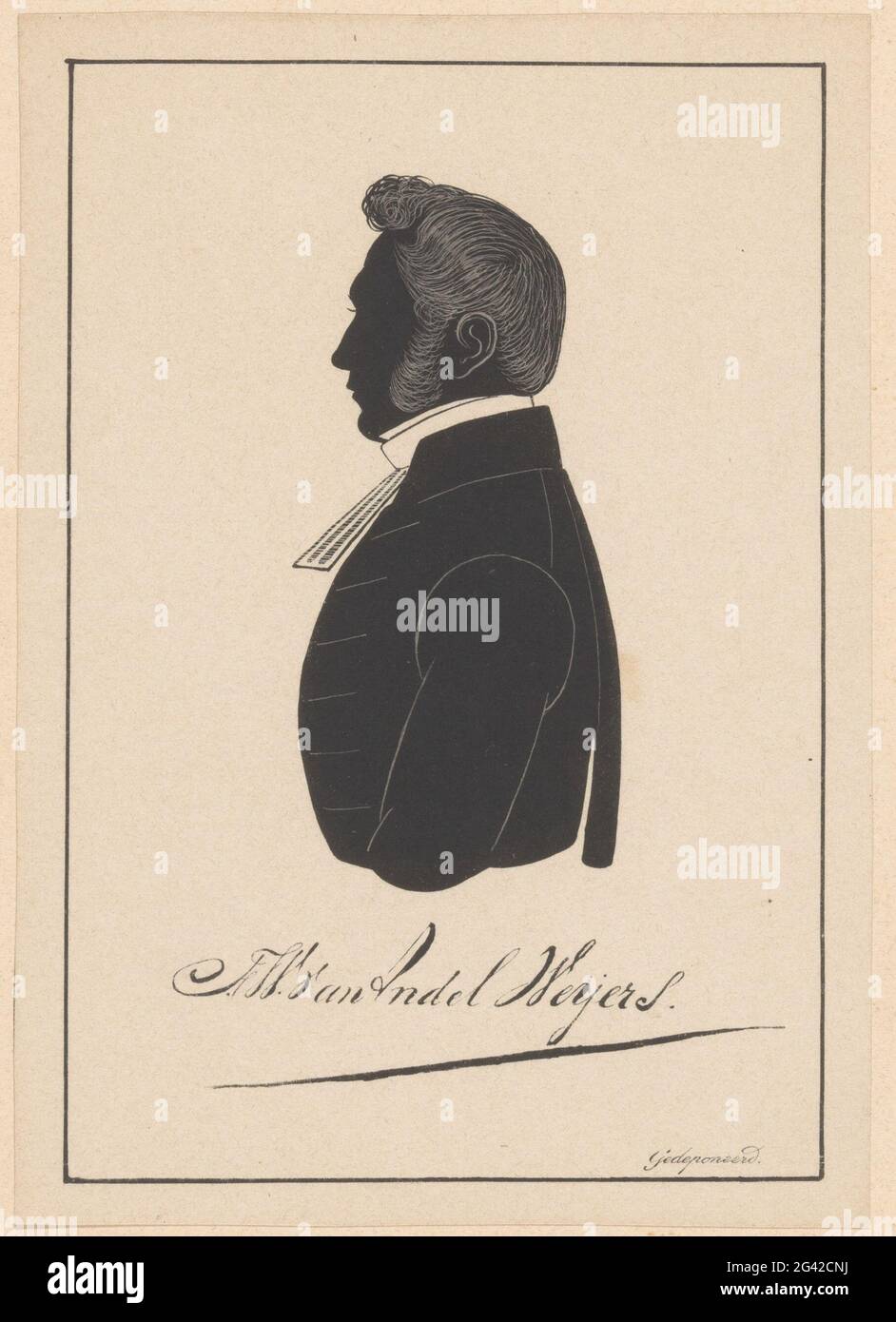 Silhouette ritratto di Frederik Willem van Andel Weijers. Ritratto della firma raffigurata. Foto Stock