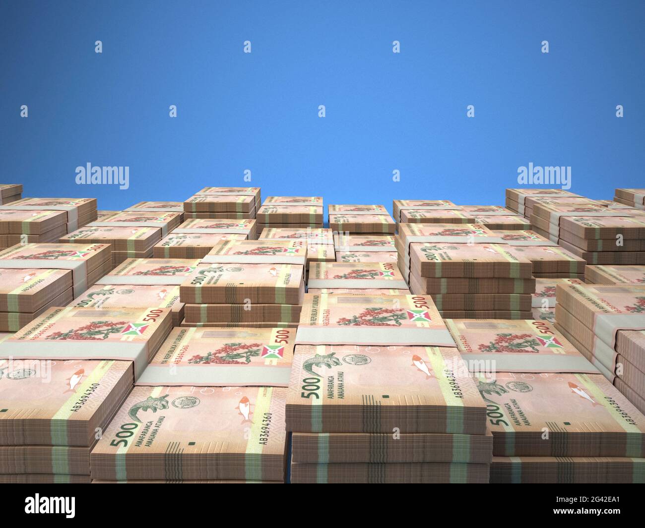 Denaro del Burundi. Bollette in franchi burundesi. Banconote BIF. 500 franchi. Affari, finanza, notizie di fondo. Foto Stock