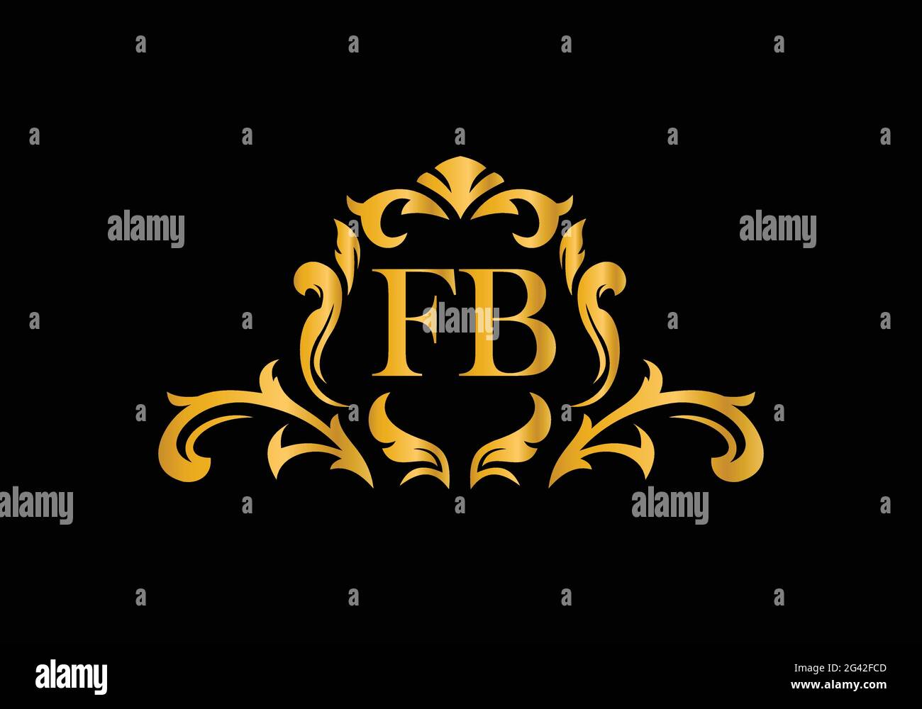 Alfabeto di lusso F B. alfabeto floreale d'oro . Le iniziali del monogramma perfettamente per gli inviti di nozze, il biglietto di auguri, il logo ed altro disegno. Illustrazione Vettoriale