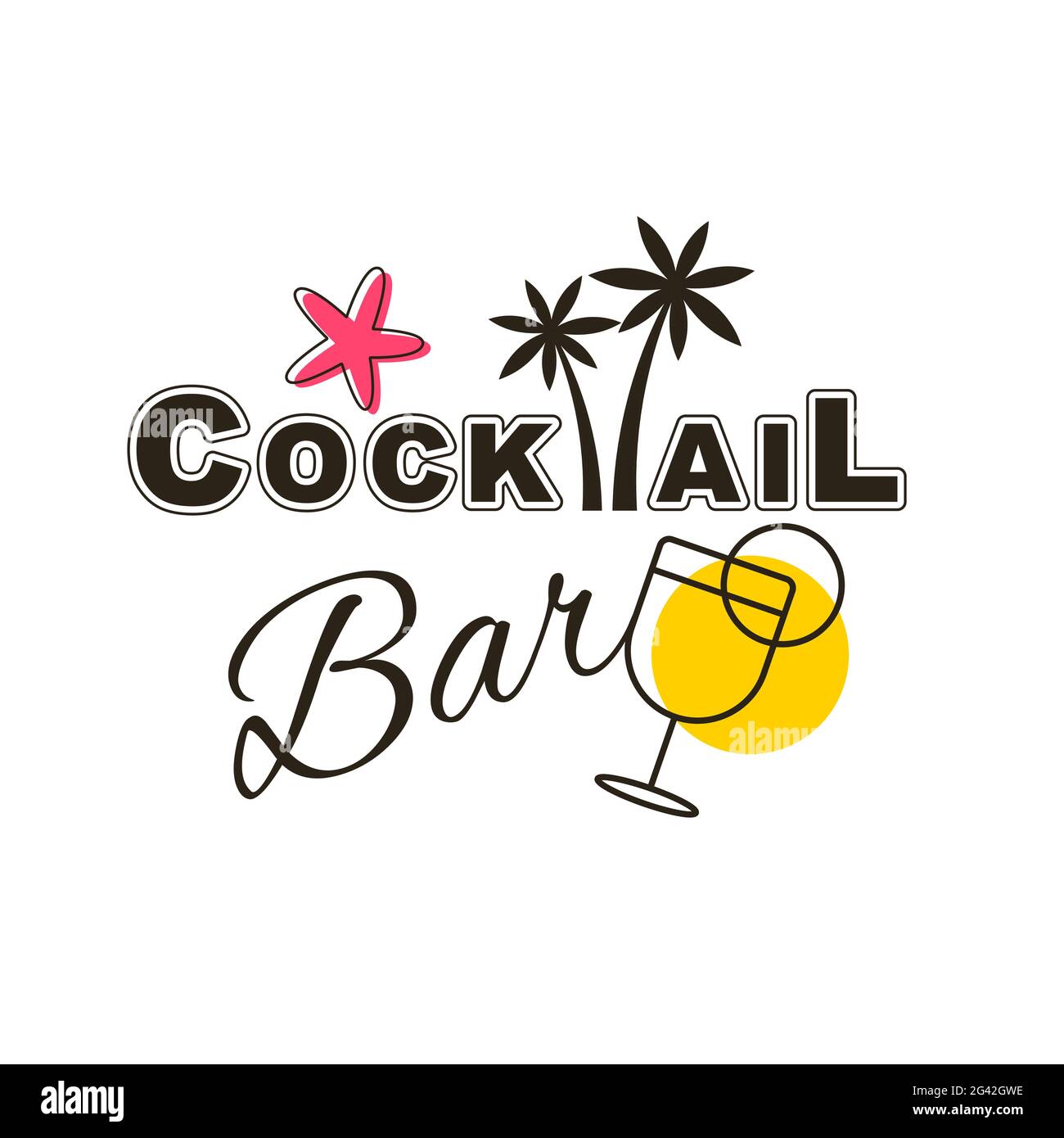 Sfondo tipografico del preventivo. Illustrazione vettoriale del cocktail alcolico. Disegno a mano del mojito con fetta di calce e paglia. Design del menu bar Illustrazione Vettoriale