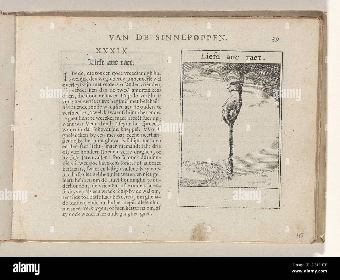 XXXIX Amore Ane Raet. XXXIX Amore Ane Raet. Primo shock. Parte di 'SinnePops', R. Visscher, 1614. Foto Stock